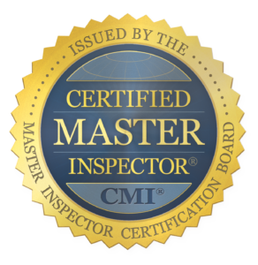 A Certified Master Inspector gold seal badge.